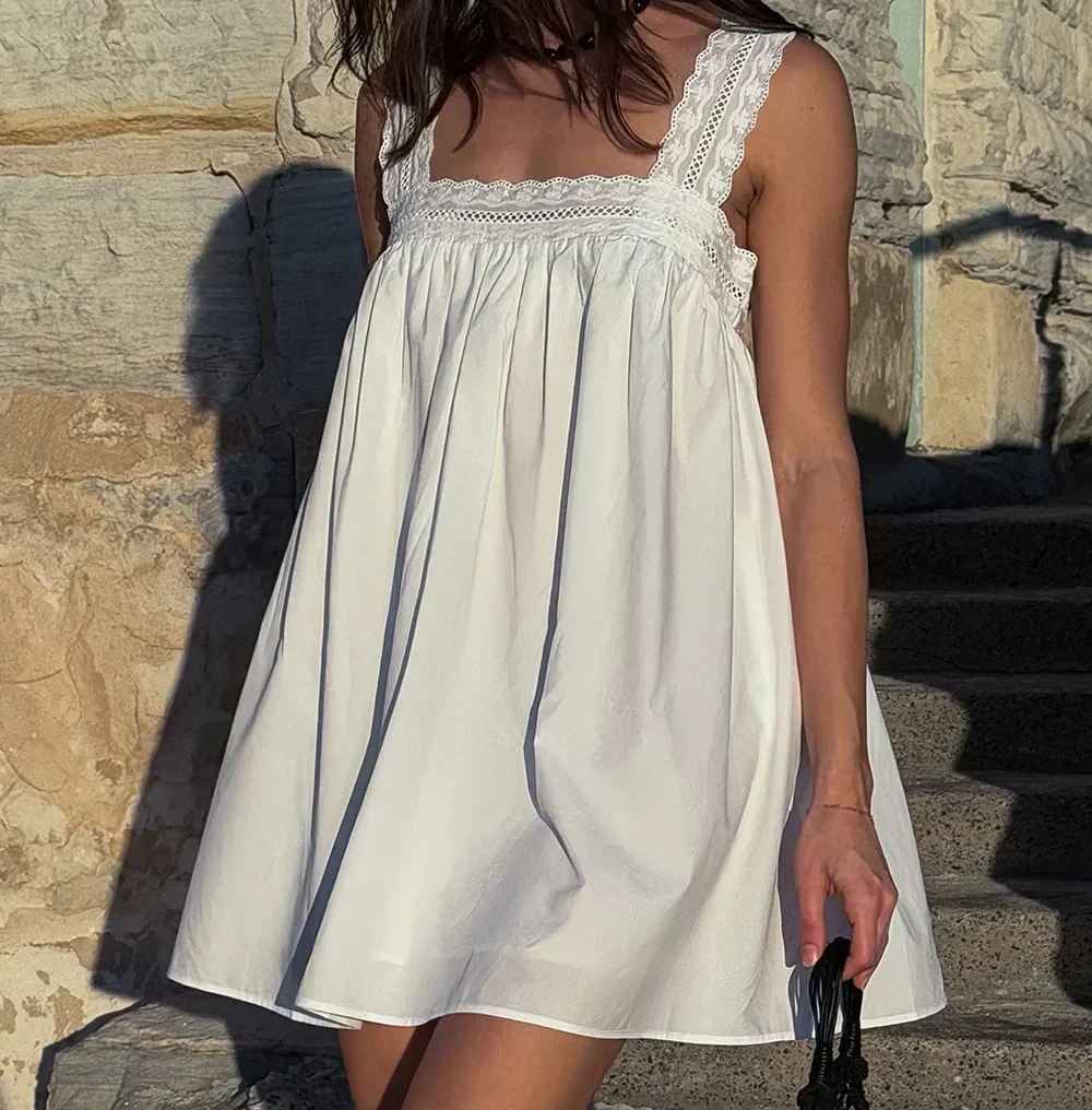 Miranda White Lace Trim Mini Dress